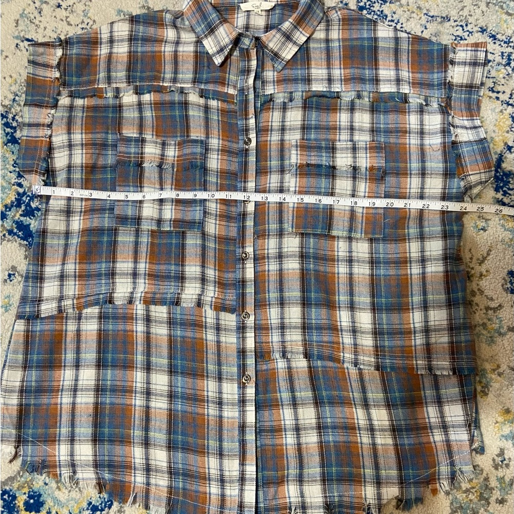 Easel Women's Plaid Button Down Size Medium‎ Short Sleeved Shirt With Pockets - Picture 4 of 8